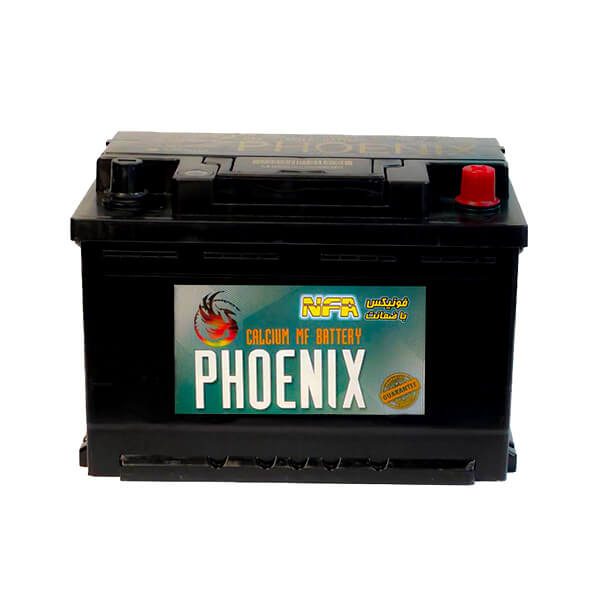 تصویر باتری ۶۶ آمپر فونیکس ۱۲ ولت، سیلد (MF)، قالب L3 با ابعاد حدود ۲۷۸×۱۷۵×۱۹۰ میلیمتر، قطب چپ و ترمینالهای استاندارد پست گرد؛ بدنه مشکی با لیبل فونیکس.